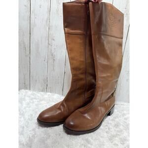 Etienne Aigner Women’s Tall Riding Boots 9.5M Brown Leather Crest Logo